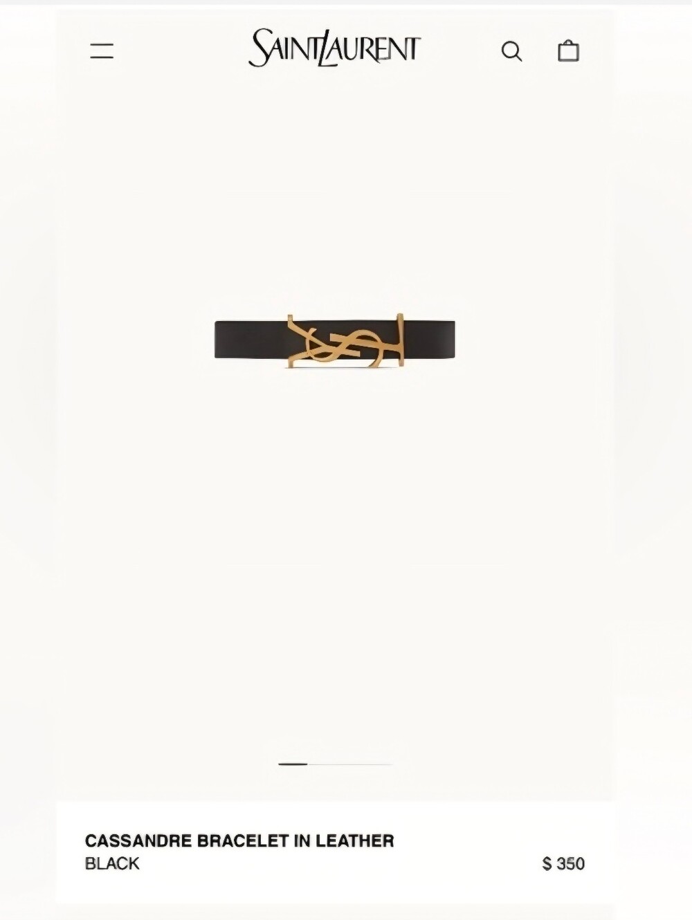 Saint Laurent Cassandre Black Leather Bracelet with Gold YSL Emblem